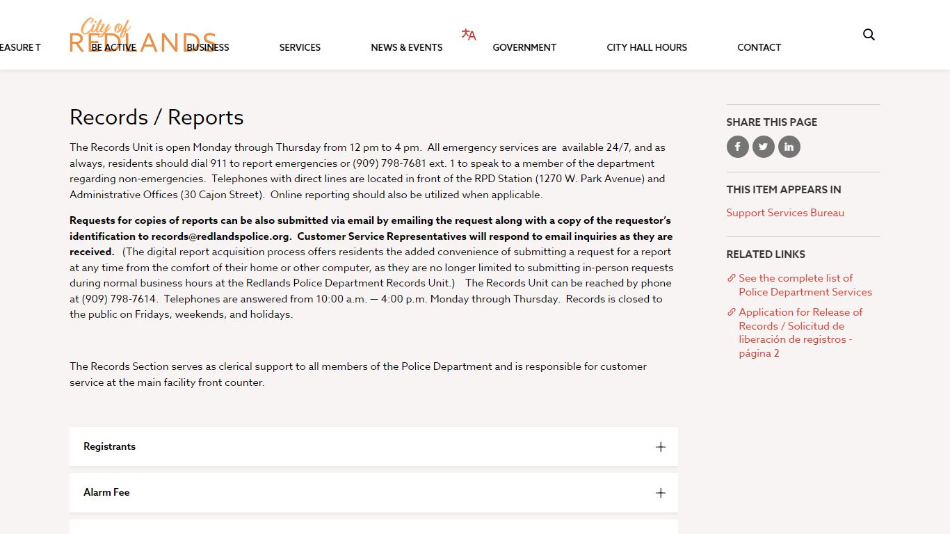 Records / Reports - City of Redlands