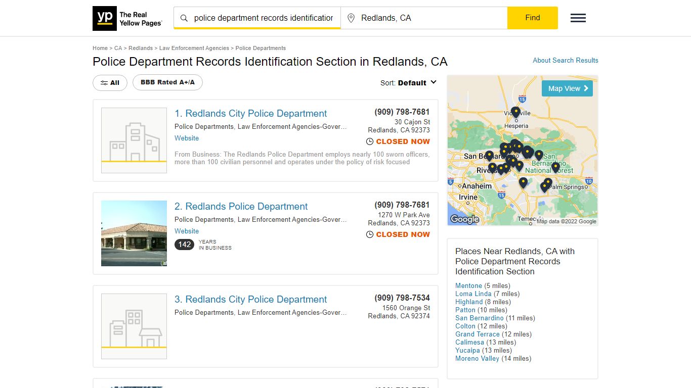 Police Department Records Identification Section in Redlands, CA